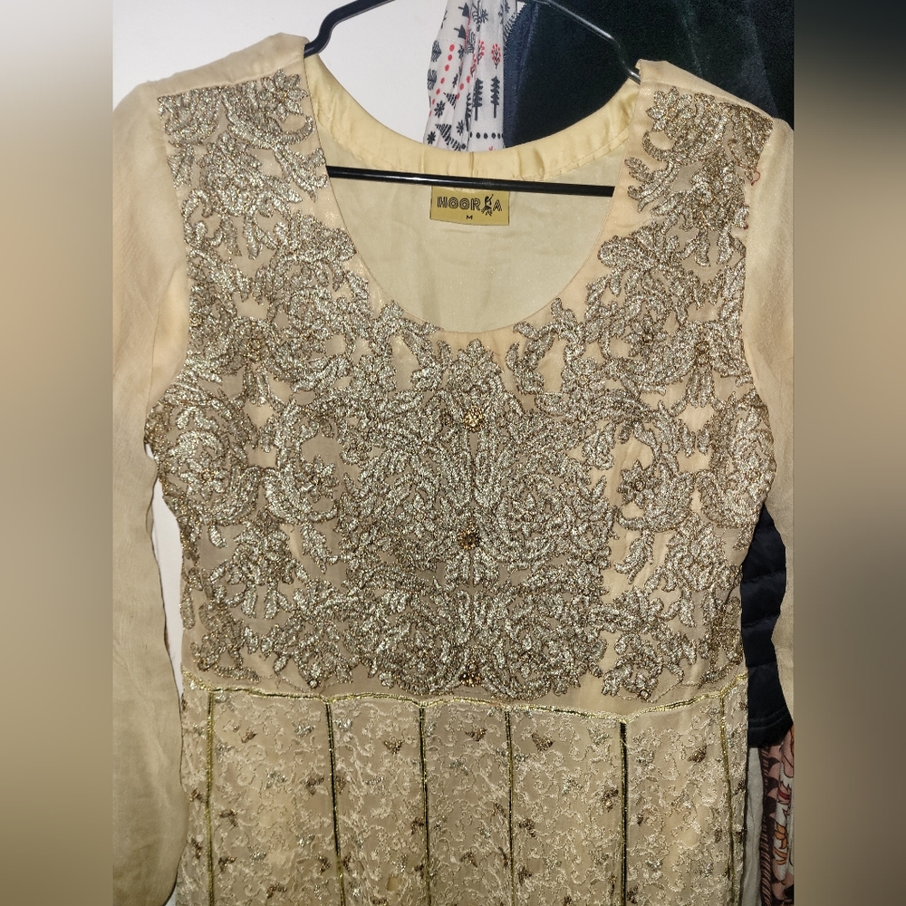 Pakistani beige & gold formal dress